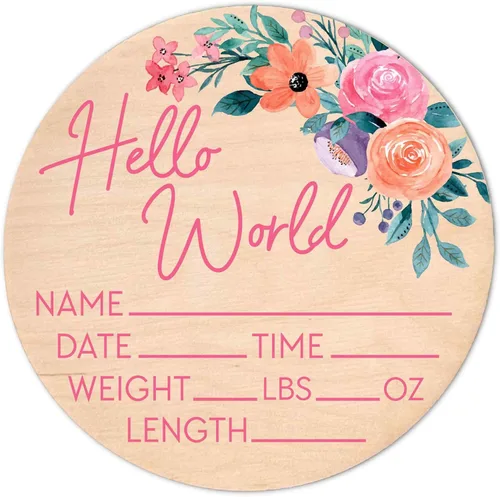 Vista 15 de Letrero de recién nacido "Hello World" - Placa de anuncio de nacimiento con nombre de bebé para hospital - Accesorio para fotos - Decoración