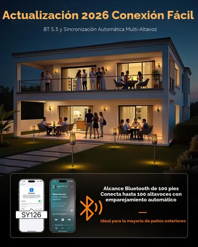 Vista 3 de Altavoces para exteriores Bluetooth impermeables IPX6 con luces de llama, regalos gadget para papá, ella, él, sonido estéreo HD, BT 5.3