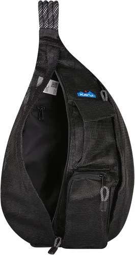 Vista 3 de KAVU Bolsa de cuerda de playa de malla Crossbody Sling Mochila - Negro, Negro -, Bolsa de cuerda de playa