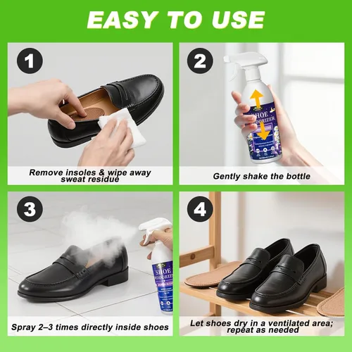 Vista 7 de Spray desodorante para zapatos, potente eliminación de olores de 17.6 onzas líquidas para zapatos, tenis, botas, tacos y cuero, aerosol de larga