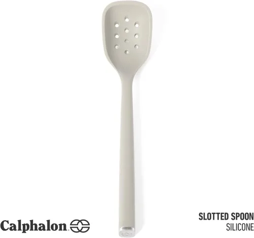 Vista 2 de Calphalon Edge - Cuchara ranurada de silicona, flexible, resistente al calor, para cocinar, freír, desnatar, drenar y servir, color gris pardo
