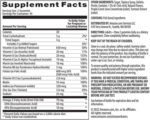 Vista 5 de Amazon Basics - Gomitas prenatales y DHA, sabor a frambuesa y limón, 90 unidades (anteriormente Solimo)
