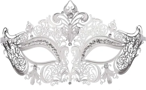Vista 24 de Coddsmz Máscara de metal cortada con láser para mujer, máscara veneciana de Mardi Gras, máscara de Halloween 1-oro rosa