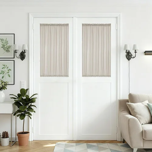 Vista 56 de Cortinas de cocina de lino semitransparente beige de 24 pulgadas de largo, 2 paneles Cream, Cafe Short Curtains, for Bathroom Small Windows, Light