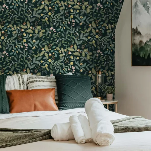 Vista 5 de Ismoon Papel tapiz verde para despegar y pegar, diseño bohemio floral y hojas en papel adhesivo grueso, papel adhesivo botánico oscuro, extraíble