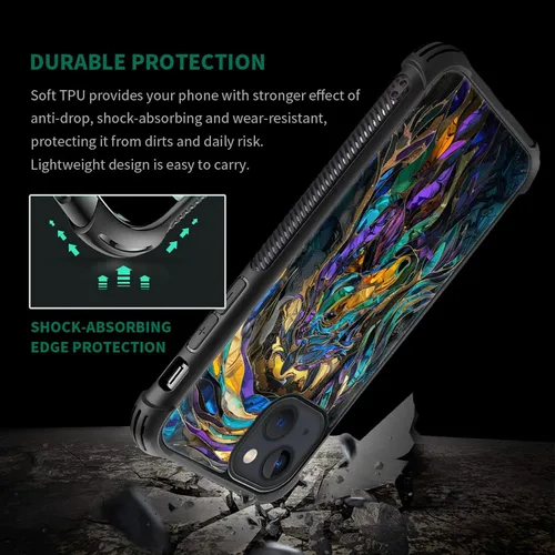 Vista 3 de ZHEGAILIAN Funda compatible con iPhone 15, fundas de caballo de baile de cristal de colores, parte trasera de vidrio templado+funda protectora