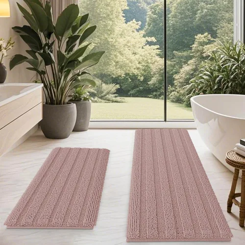 Vista 79 de ACCUMTEK - Juego de alfombras de baño a rayas beige de 3 piezas, ultrasuaves, antideslizantes de chenilla, alfombras de baño mullidas y absorbentes