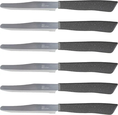 Vista 14 de Tredoni Juego de 6 cuchillos de cocina - Hoja dentada de 4.3", punta Celeste