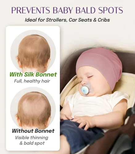 Vista 7 de OLESILK Gorro de Seda para Bebé de 0-6 Meses - Gorro de Cabello para Niños Pequeños de Seda de Morera 100%, Gorro de Noche Ajustable para Dormir