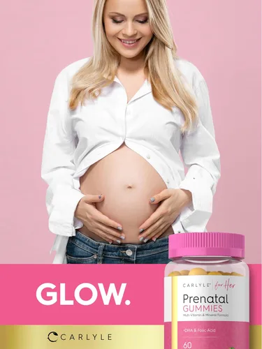 Vista 6 de Carlyle Gomitas prenatales con DHA y ácido fólico, 60 gomitas Suplemento multivitamínico y mineral para mujeres Sabor a fruta Sin OMG, sin