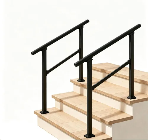 Vista 33 de Metty - Barandillas metálicas de 3 escalones para escalones al aire libre Blanco