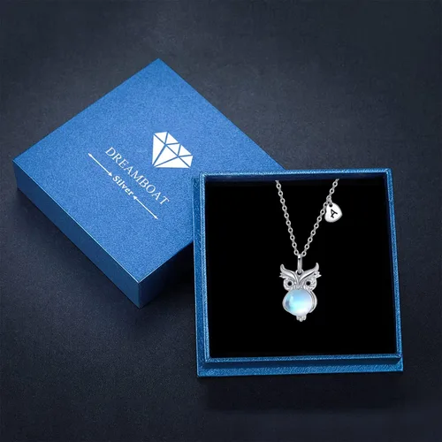 Vista 6 de Dreamboat Collar de plata de ley 925 con diseño de búho para mujeres y niñas, con colgante de búho de ópalo, lindo pájaro, joyería de animales