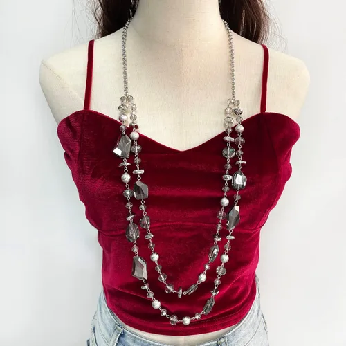 Vista 2 de Bocar - Collar de 2 capas con cuentas de cristal para mujer, joyería de moda