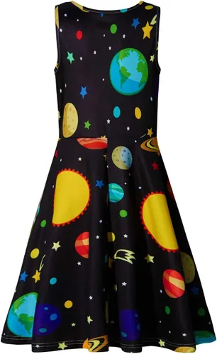 Vista 3 de uideazone Vestido sin mangas para niñas, cuello redondo, estampado floral, vestido casual para fiesta en casa, playa, 4-12 años