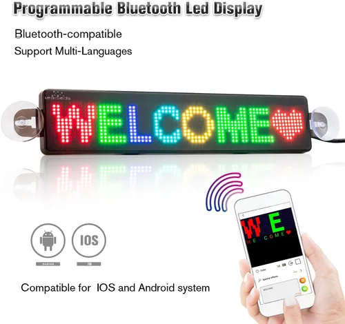 Vista 2 de Leadleds Letrero LED de desplazamiento, USB de 5 V LED para automóvil, control de aplicación Bluetooth, animación de texto personalizado, graffiti