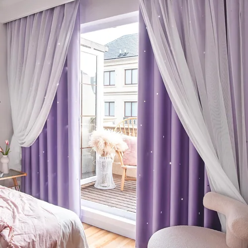 Vista 12 de Loyala Cortinas opacas de doble capa con diseño de estrellas para dormitorio de niños, bonitas, 63 pulgadas de largo, juego de 2 paneles, beige, 42