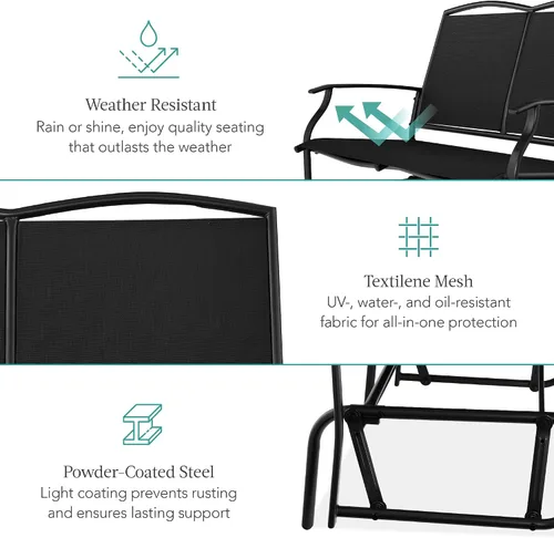 Vista 5 de Best Choice Products Columpio Deslizante de Patio Exterior para 2 Personas, Banco Loveseat Mecedor de Acero para Terraza, Porche con Tela Textilene