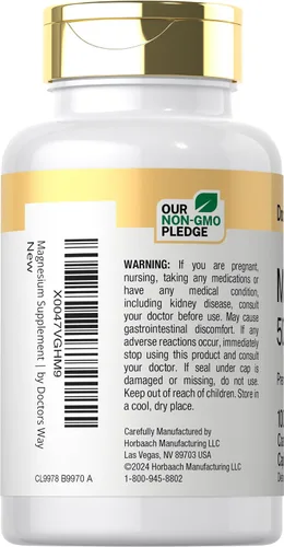 Vista 3 de Doctor's Way Suplemento de magnesio de 500 mg 100 cápsulas recubiertas Óxido de magnesio Vegetariano, sin OMG, sin gluten