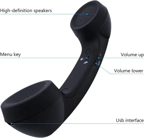 Vista 3 de Auricular de teléfono retro con Bluetooth inalámbrico y USB, a prueba de radiación para teléfonos celulares, cómodo para llamadas (Negro)