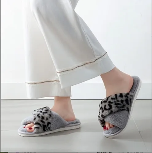 Vista 5 de AyAy - Pantuflas peludas con banda cruzada para mujer, para casa, esponjosas, cálidas, de invierno, dormitorio, espuma viscoelástica