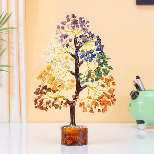 Vista 5 de Árbol de la vida de 7 chakras, árbol de dinero Feng Shui, árbol de piedras preciosas para energía positiva, árbol de cristal de siete chakras, atrae