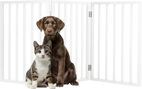 Vista 7 de Puerta para mascotas - Valla plegable de 3 paneles para perros de interior para escaleras, pasillos o puertas - Vallas para perros de madera