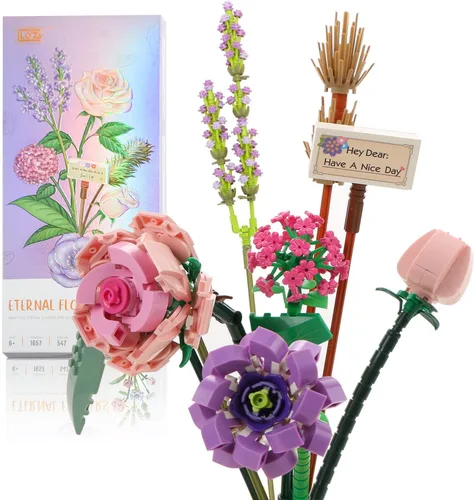 Vista 11 de MEIEST Mini bloques de construcción, ramo de flores, conjunto de modelo de plantas, flores artificiales creativas de bricolaje, colección botánica