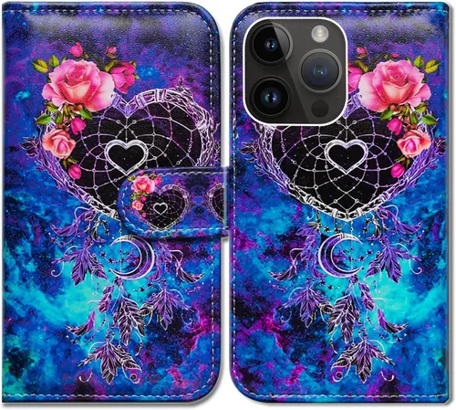 Vista 21 de Bcov Funda para iPhone 15 Pro Max, funda de piel con tapa y soporte para tarjeta y soporte para iPhone 15 Pro Max