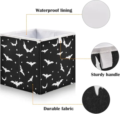 Vista 3 de CaTaKu Bats Star - Cubos de almacenamiento plegables de tela de 11 pulgadas con diseño de estrella, color negro, cajas de almacenamiento plegables
