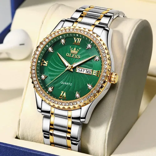 Vista 4 de OLEVS Men's Luxury Stainless Steel Watches, Big Face Gold Men Quartz Analog Watches Fashion 30M Waterproof Casual Wrist Watch with Day Date Diamond