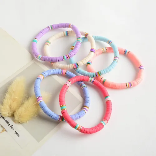 Vista 3 de LALAPPLE Preppy Heishi - Pulseras elásticas apilables de arcilla arcoíris para mujer, pulseras apilables para mujer, pulseras coloridas bohemias
