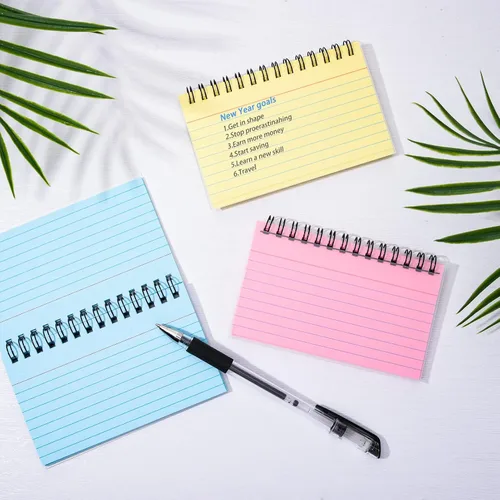 Vista 4 de FRIUSATE 150 hojas tarjetas flash 3x5 pulgadas tarjetas de índice encuadernadas en espiral tarjetas de índice rayadas de colores con anillo tarjetas