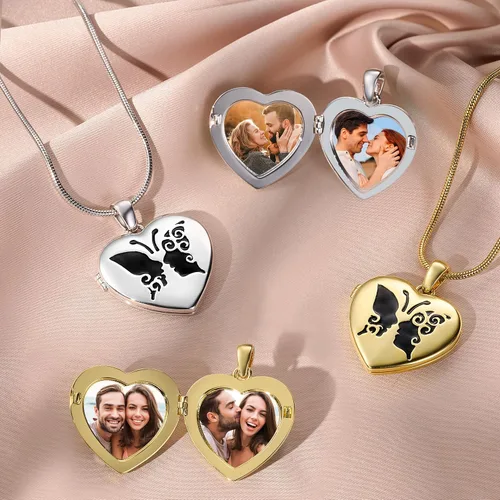 Vista 4 de Fanery Sue Personalized Heart Locket Necklace that Holds Pictures, Customize Photo Pendant Picture Jewelry Mothers Day Gifts for Women