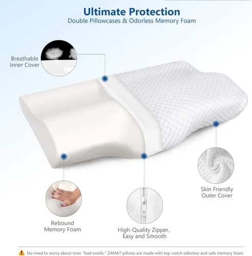 Vista 34 de ZAMAT Almohada de espuma viscoelástica para aliviar el dolor de cuello, almohada cervical ergonómica ajustable para dormir, almohada ortopédica