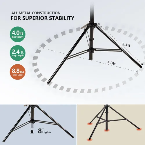 Vista 4 de 【Resistente de 16 pies】Trípode RAUBAY Extreme Tall para cámara de video deportiva con amortiguación de aire, soporte de luz telescópico de aleación