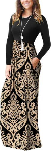 Vista 2 de GRECERELLE Vestido largo casual de manga larga para mujer, vestido largo de viaje para vacaciones