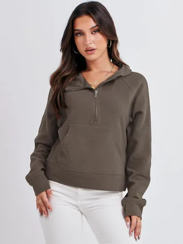 Vista 7 de ANRABESS Half Zip Sweatshirts Cropped Hoodies Fleece Womens Quarter Zip Up Pullover Sweaters Fall Outfits 2023 Winter Clothes