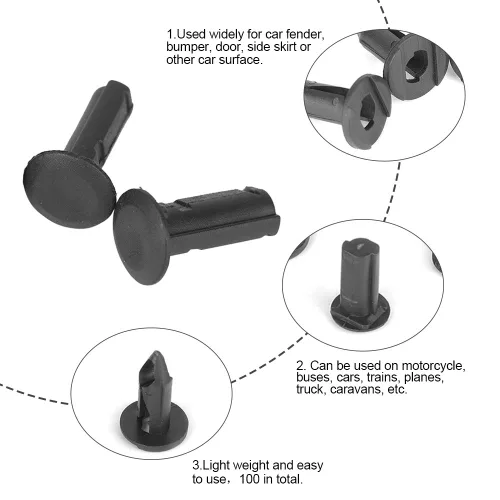 Vista 5 de 100 Uds remaches de parachoques de coche negro plástico clips sujetadores coche cuerpo plástico empuje Pin remache