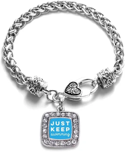 Vista 154 de Pulsera de dijes cuadrados de plata con joyería de circonita cúbica