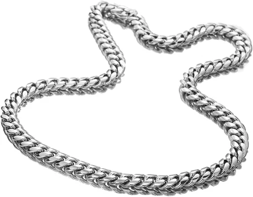 Vista 5 de Collar o pulsera de eslabones cubanos de plata, ancho de 0.450.55 pulgadas, hip hop, joyería para hombre y mujer, cadena de metal de acero