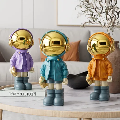 Vista 4 de EZ4ENCE Estatua de astronauta escultura de astronauta, escultura para decoración del hogar, decoración de estante azul artístico, decoración de mesa