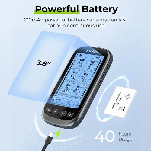 Vista 6 de AUVON Estimulador muscular de unidad TENS 3 en 1, masajeador de pulso electrónico de doble canal, máquina TENS EMS, 24 modos de masaje muscular