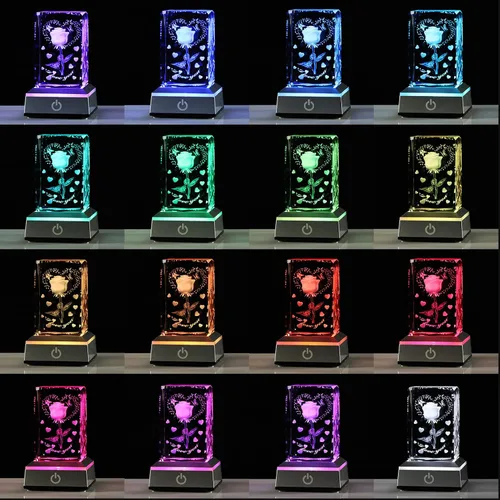 Vista 3 de YWHL Cristal romántico grabado en 3D con texto en inglés "I Love You", regalos para su novia, esposa, en aniversario, día de la madre, regalos