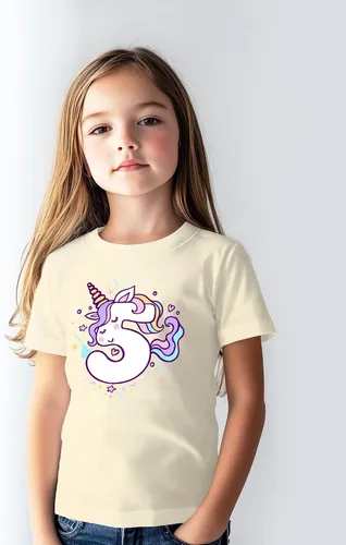 Vista 3 de Camiseta de unicornio para 5º cumpleaños para niñas de 5 años y quinto cumpleaños Marfil beige