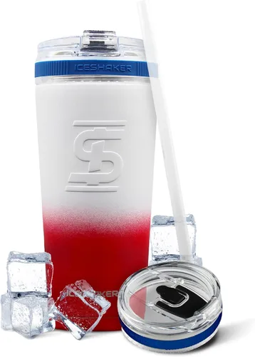 Vista 10 de Ice Shaker Vaso de 26 onzas, botella de agua aislada con popote, botella de acero inoxidable, como se ve en Shark Tank, botella de agua con pajita