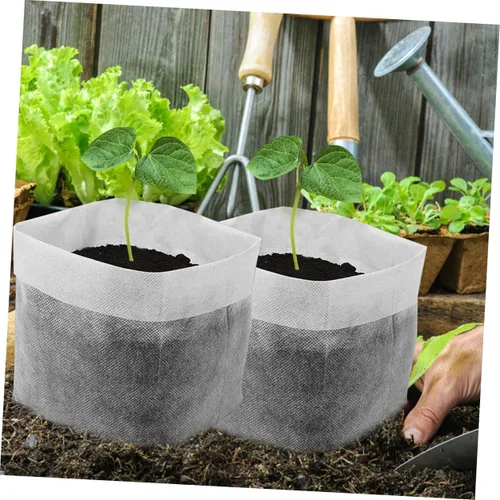 Vista 4 de 100pcs Biodegradable Non-Woven Planting Bags Nursery Growing Pouches 20x20cm for Vegetables Flowers Seedlings Garden Cultivation