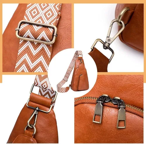 Vista 5 de SULCET Bolso bandolera para mujer, diseño vintage, bolso cruzado en el pecho, impermeable, ligero, para viajes, senderismo, mochila