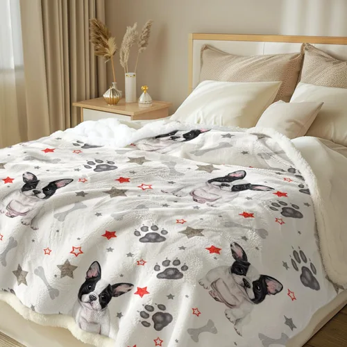 Vista 2 de Sleepwish Manta de forro polar sherpa de Bulldog francés para el sofá, súper suave y linda, manta de felpa para niños amantes de los perros, bebé