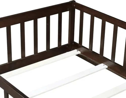 Vista 6 de Twin Size Floor Bed with Slats and Guardrails, Wood Floor Bed, Espresso