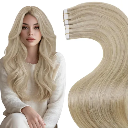 Vista 17 de LaaVoo Extensiones adhesivas de cabello humano real, color negro azabache, extensiones de cabello humano liso y sedoso, 10 pulgadas, 20